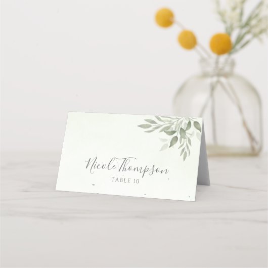 Modern Sage Greenery Folded Wedding Place Card (Voorkant)