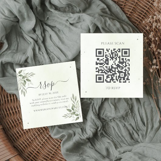 Modern Sage Greenery Square QR Code RSVP Informatiekaartje