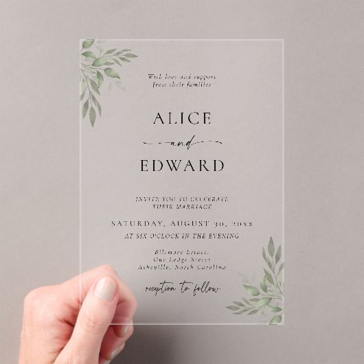 Modern Sage Greenery Wedding Acrylic Invitation (In situ (ordinateur de poche))