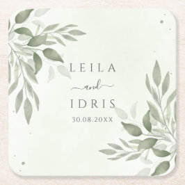Modern Sage Greenery Wedding Coasters Vierkante Kartonnen Onderzetter