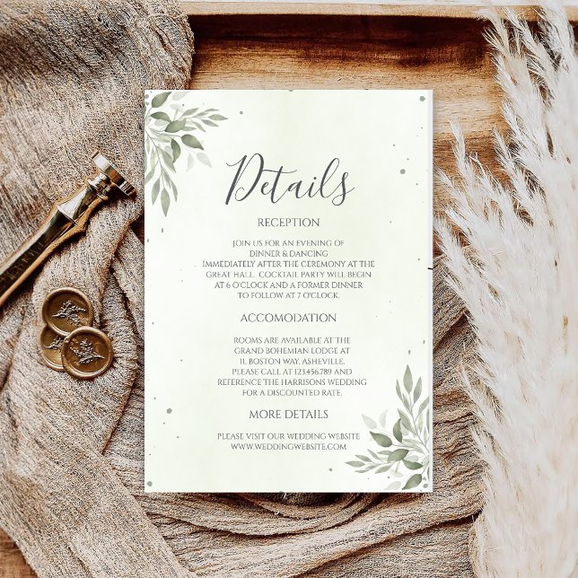 Modern Sage Greenery Wedding Details Card (Creator heeft geüpload)
