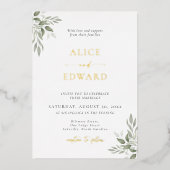 Modern Sage Greenery Wedding Foil Invitation Card (Recto)