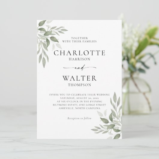 Modern Sage Greenery Wedding Invitation Card (Debout devant)