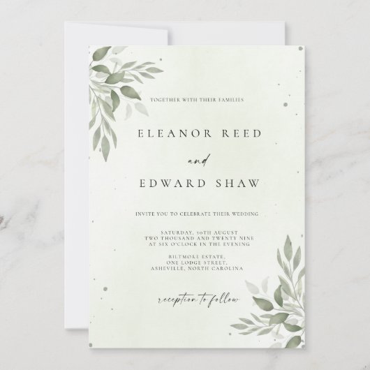 Modern Sage Greenery Wedding Invitation Card (Devant)