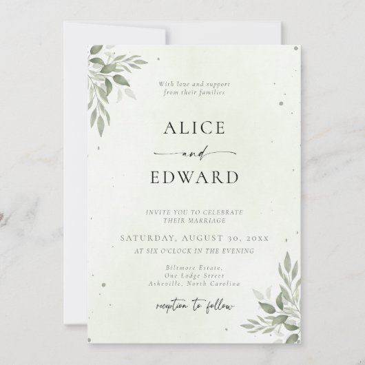 Modern Sage Greenery Wedding Invitation Card (Devant)