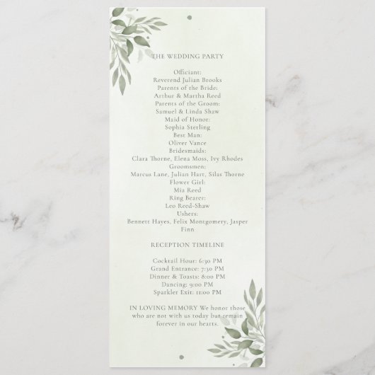 Modern Sage Greenery Wedding Program Car Programma (Achterkant)