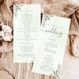 Modern Sage Greenery Wedding Program Car Programma