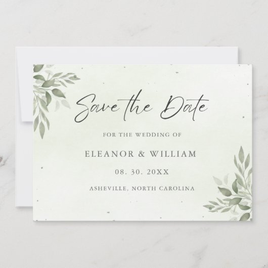 Modern Sage Greenery Wedding Save the Date Card (Devant)