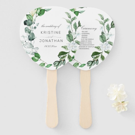 Modern Sage Greenery Wreath White Floral Wedding Handwaaier (Voorkant en achterkant)