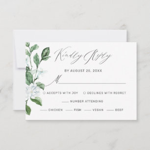 Modern Sage Greenery Wreath White Floral Wedding RSVP Kaartje