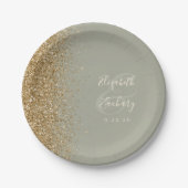 Modern Sage Groen Goud Glitter Edge Bruiloft Papieren Bordje (Voorkant)