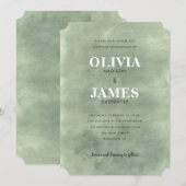 Modern Sage Groen Grijs Romantische Waterverf Huwe Kaart (Voorkant / Achterkant)