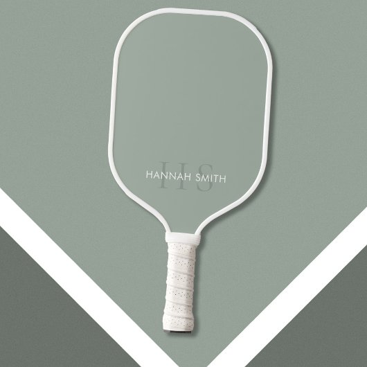 Modern Sage Groen Minimalistisch Monogram Pickleball Paddle