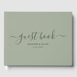 Modern Sage Groen Minimalistisch Script Bruiloft Gastenboek