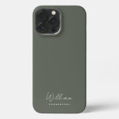 Modern Sage Groen Monogram Naam Script iPhone Hoesje (Achterkant)