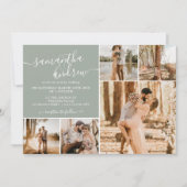 Modern sage groen script 6 foto's bruiloft kaart (Voorkant)