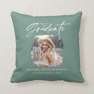 Modern sage groen script foto elegant afstuderen kussen