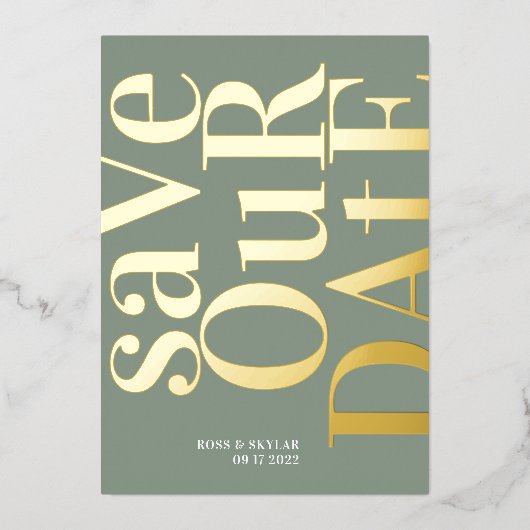 Modern Sage Groen Wit Save The Date Folie Uitnodiging (Voorkant)