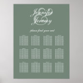 Modern Sage Groen Wit Script Bruiloft Zitplaatsen Poster (Voorkant)