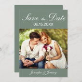 Modern Sage Groen Wit Script Foto Bruiloft Save The Date (Voorkant / Achterkant)