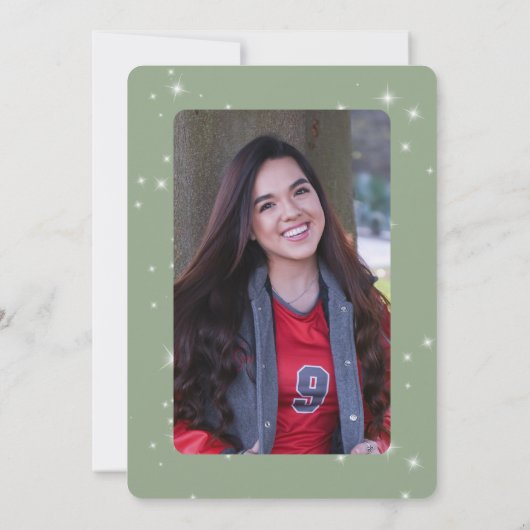 Modern Sage Groen & Wit Sparkle Afstuderen Aankondiging (Achterkant)