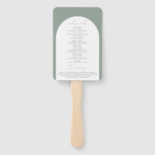 Modern Sage Groene Boog Botanisch Huwelijksprogram Handwaaier (Achterkant)