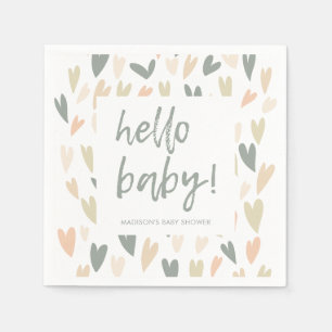 Modern Sage Heart Geslacht Neutraal Baby shower Servet