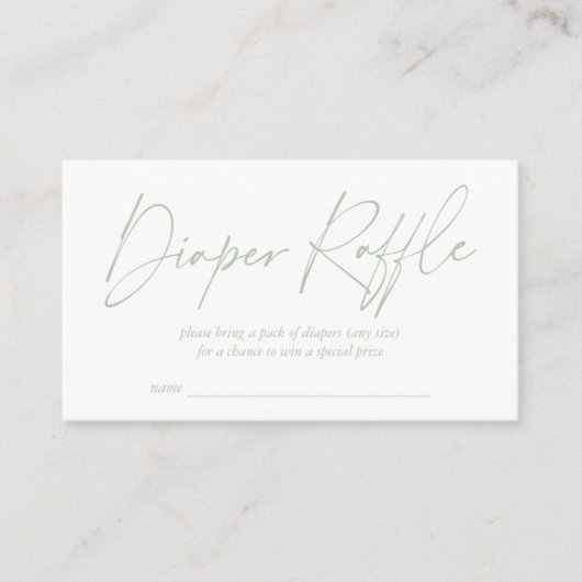 Modern Sage Pastel Green Handwrite Diaper Raffle Informatiekaartje (Voorkant)