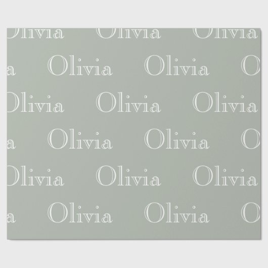 Modern Sage Personalized Pastel Script Name Wrapp Cadeaupapier (Vlak)