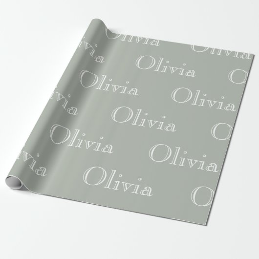 Modern Sage Personalized Pastel Script Name Wrapp Cadeaupapier (Uitgerold)