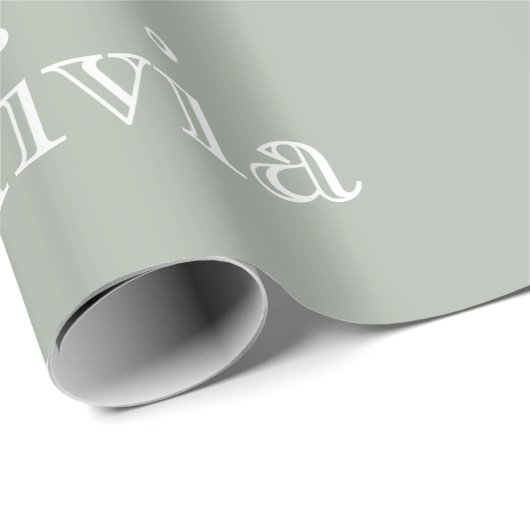 Modern Sage Personalized Pastel Script Name Wrapp Cadeaupapier (Rol Hoek)