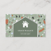 Modern Sage Terrazzo Real Estate Photo QR Code Visitekaartje (Voorkant)
