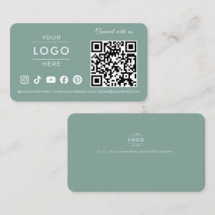 Modern Sagegroene QR-code Social Media Logo Visitekaartje