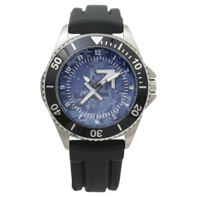 Modern Sagittarius Zodiac Sign Navy Camo Dial Horloge (Voorkant)