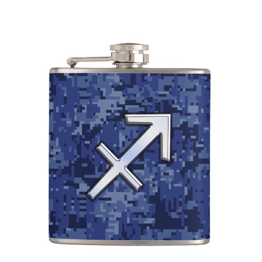 Modern Sagittarius Zodiac Sign Navy Digital Camo Heupfles (Voorkant)