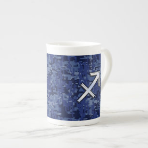 Modern Sagittarius Zodiac Sign Navy Digital Camo Porselein Kop