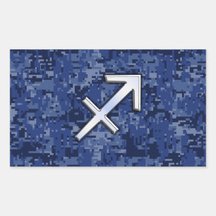 Modern Sagittarius Zodiac Sign Navy Digital Camo Rechthoekige Sticker