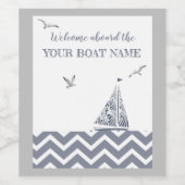 Modern Sailboat Grey Color Scheme Wijn Etiket (Enkel label)