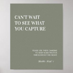 Modern Saliegroen Huwelijk Wegwerp Camerabord Poster