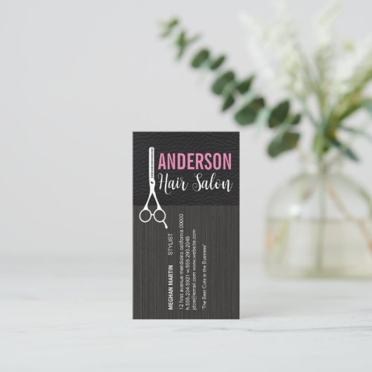 Modern Salon | Leder | Salon Scissors Visitekaartje (Staand voorkant)