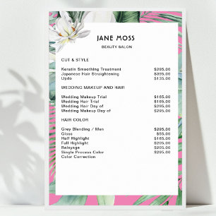 Modern Salon Watercolor Tropische Prijslijst Poster