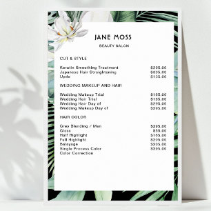 Modern Salon Watercolor Tropische Prijslijst Poster