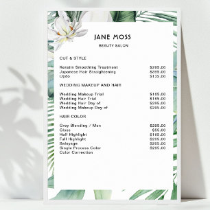 Modern Salon Watercolor Tropische Prijslijst Poster