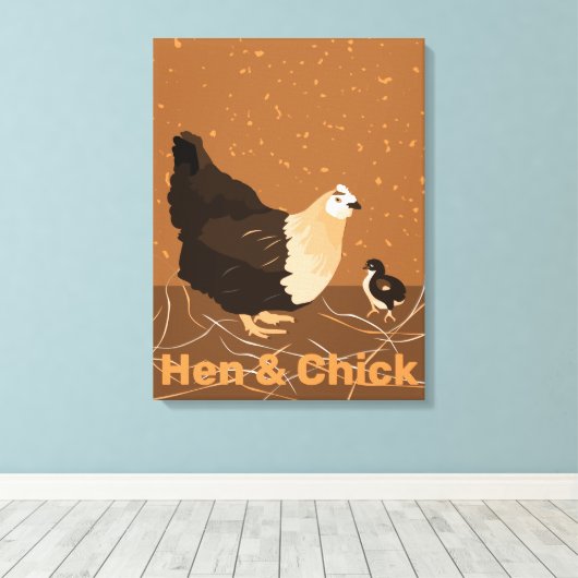 Modern Sandy-oranje Hen & Chick Kitchen Canvas Afdruk (Insitu (Houten vloer))