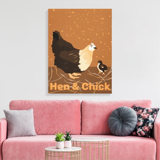 Modern Sandy-oranje Hen & Chick Kitchen Canvas Afdruk (Insitu (Woonkamer))