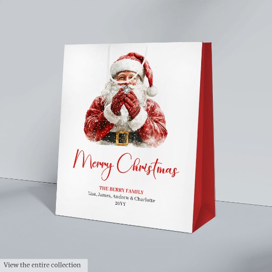 Modern Santa Claus Simple Script Font Gift Bag Medium Cadeauzakje