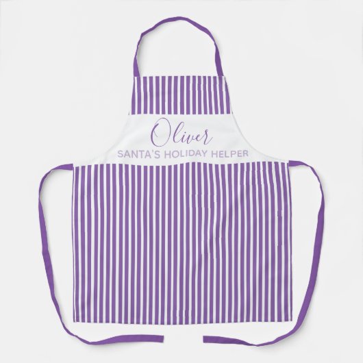 Modern Santa Holiday Helper Paars Striped Apron Schort (Voorkant)