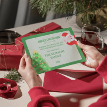 modern santa pine tree family christmas greeting