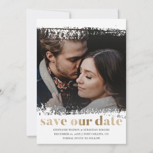 Modern Save Onze Datum Foto Goud & Wit Kaart (Voorkant)