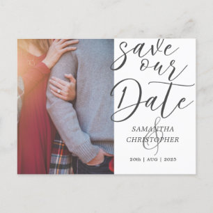 Modern Save Our Date Photo Elegant Script Wedding Aankondigingskaart